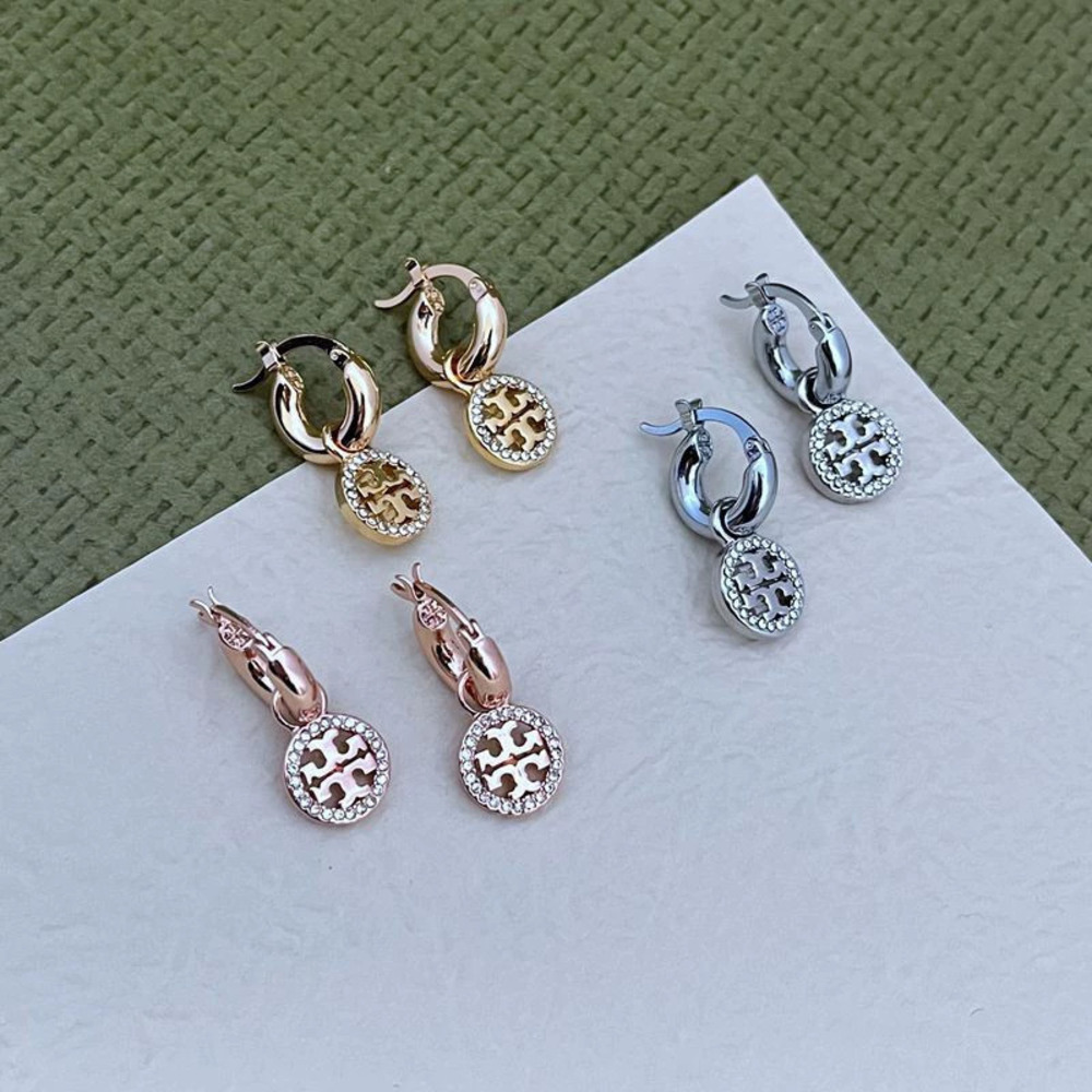 Tory Burch Hollow Round Full Diamond Inlay Metal Earrings with Hooks